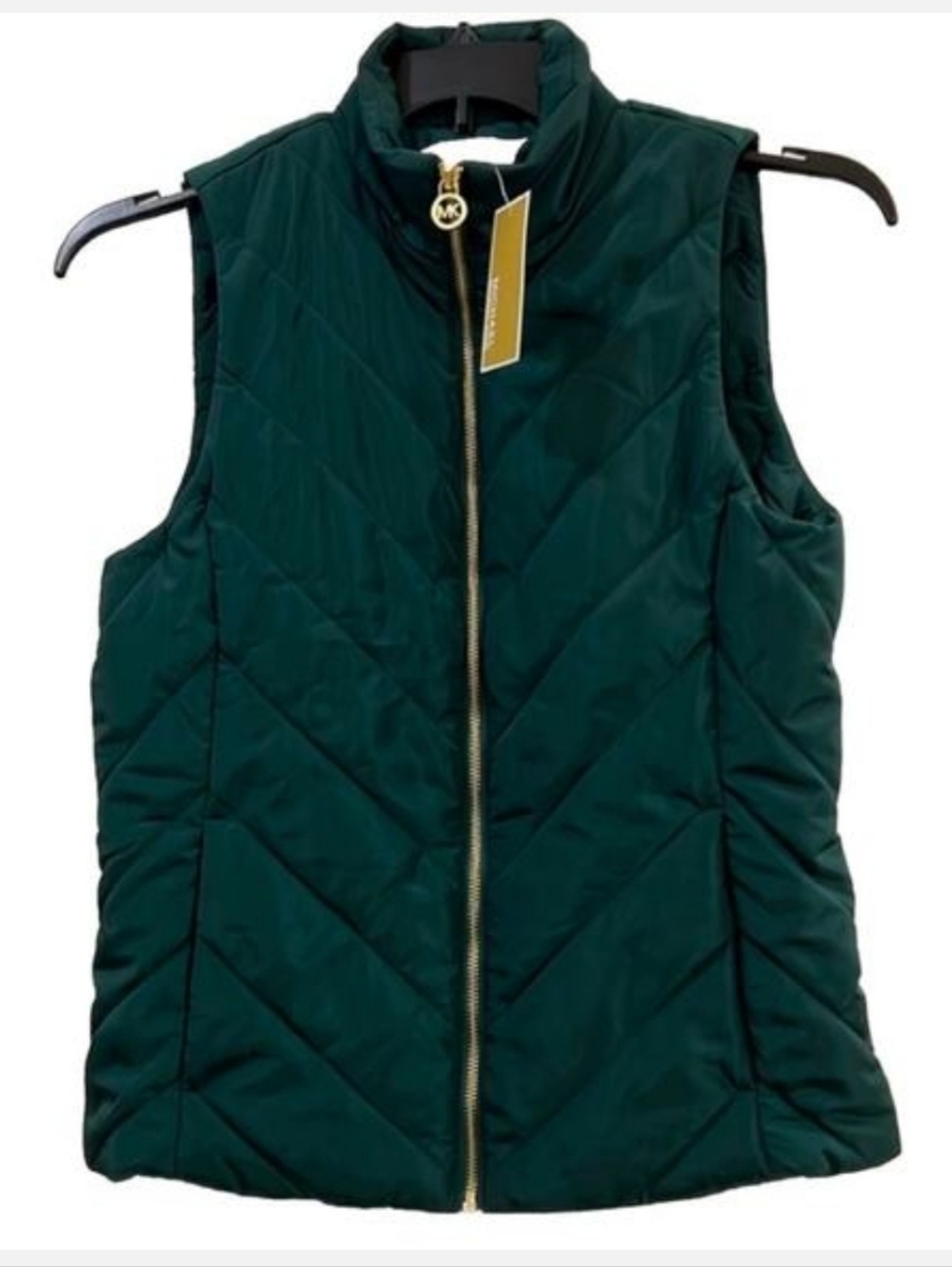 Michael Kors Emerald Green Quilted Puffer Vest with Gold Zip NWT